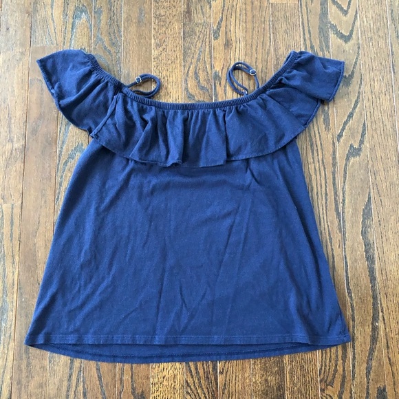 Lilly Pulitzer Women’s M Navy Blue Pima Cotton Off the Shoulder Blouse - VGUC! - Picture 1 of 8
